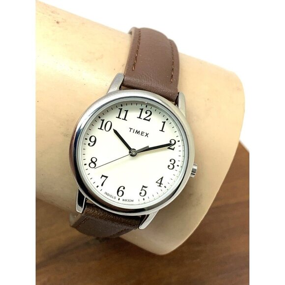 Timex Women\'s Watch TW2V69000 Quartz Indiglo Cream Dial Brown Leather Ba…
